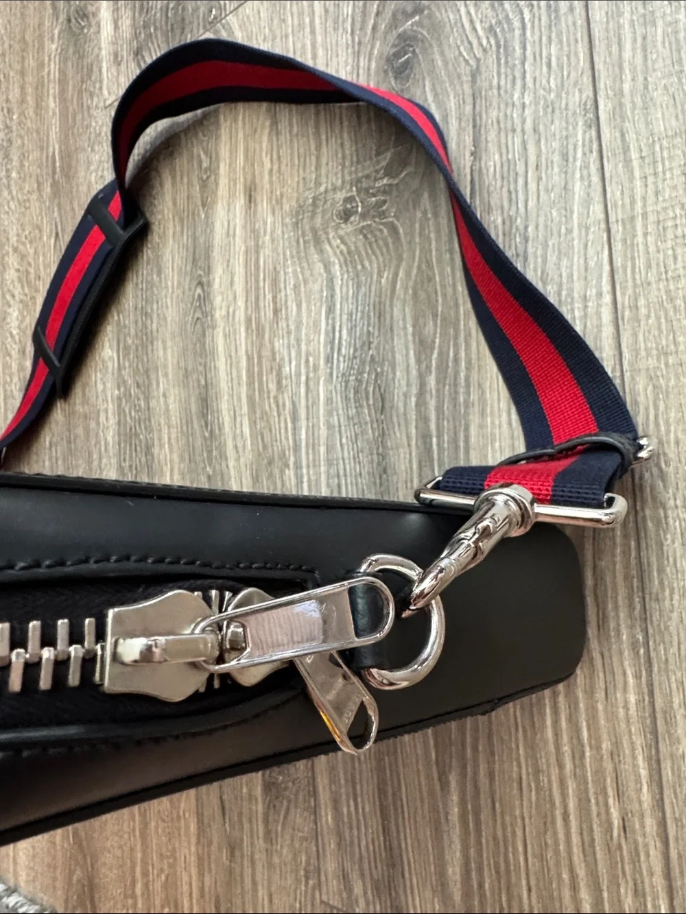 Gucci Men's Black-Gray GG Supreme Laptop Briefcase with Red-Blue Web Strap